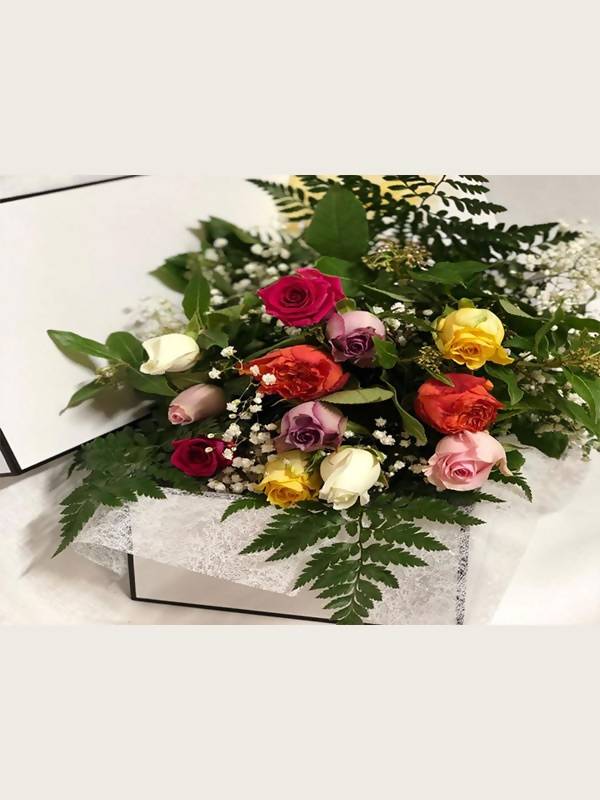 Same Day Flower Delivery - Colourful Boxed Roses - Naz Flowers and Gifts