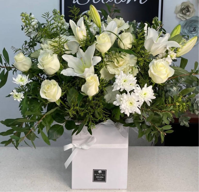White Blooms Boxed Arrangement
