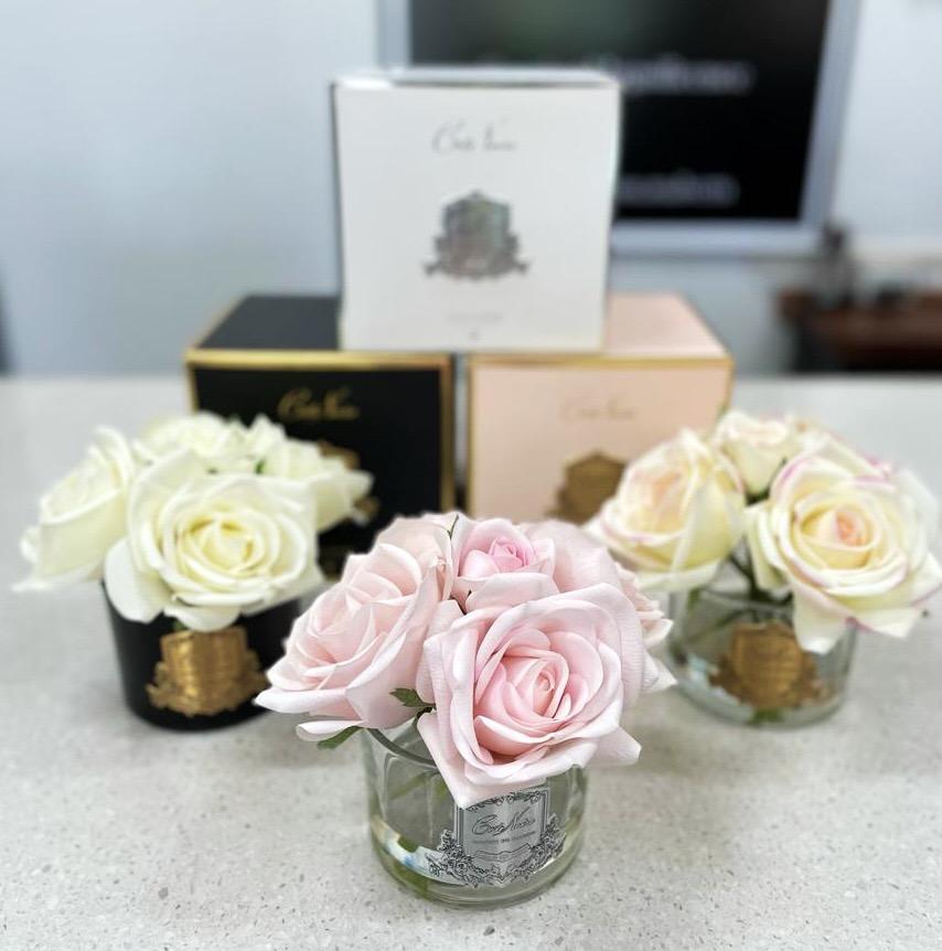 Same Day Flower Delivery - Silk Three Roses in Glass Vase Diffuser - Naz Flowers and Gifts