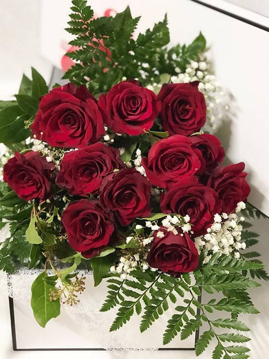 Same Day Flower Delivery - Dozen Boxed Roses - Naz Flowers and Gifts