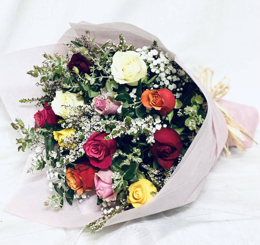 Same Day Flower Delivery - Colourful Rose Bouquet - Naz Flowers and Gifts